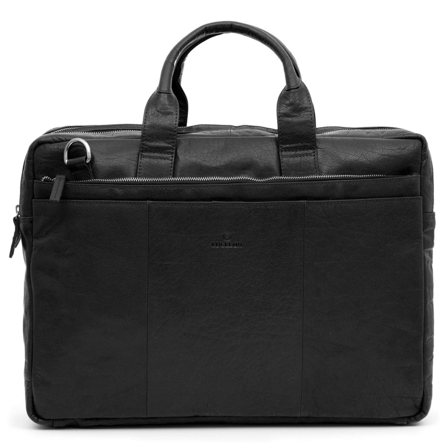 Bags * | Top 10 Lucleon Montreal | Xl Black Leather Laptop Bag