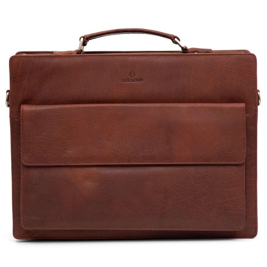 Bags * | Cheapest Lucleon Montreal | Compact Tan Leather Briefcase