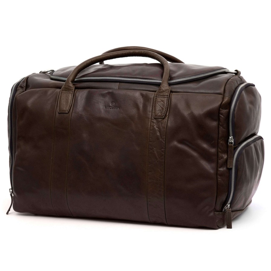 Bags * | Hot Sale Lucleon Montreal | Large Dark Brown Leather Duffle Bag