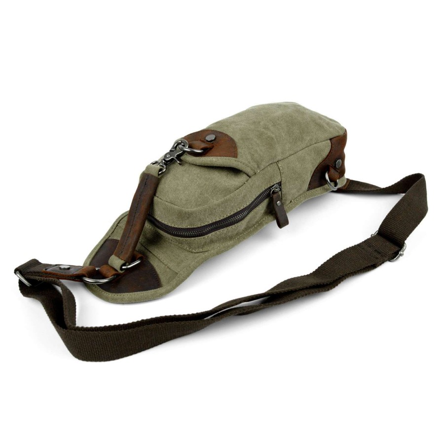 Messenger Bags * | Best Deal Convey Army Green Canvas & Brown Leather Shoulder Bag