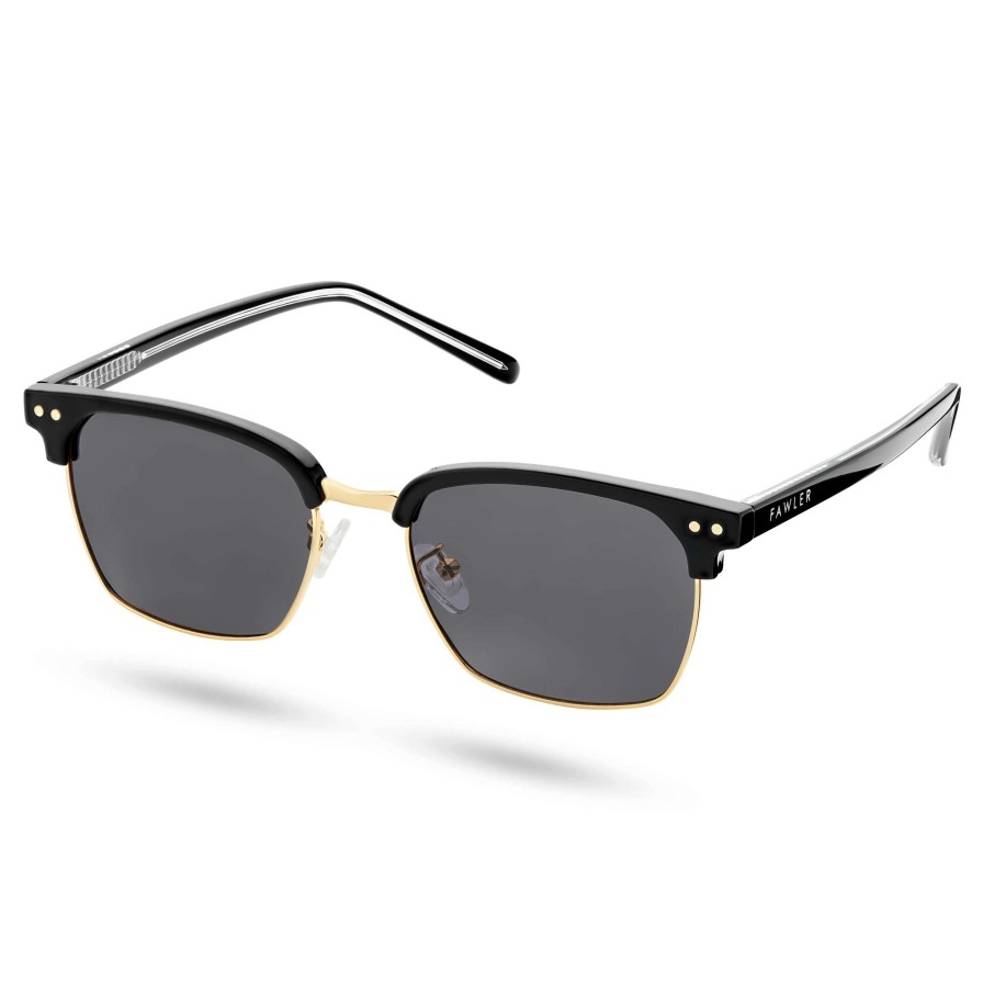 Sunglasses * | Deals Fawler Black & Gold-Tone Stainless Steel Square Sunglasses