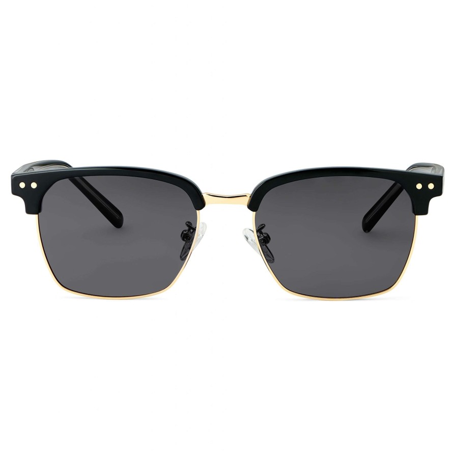 Sunglasses * | Deals Fawler Black & Gold-Tone Stainless Steel Square Sunglasses