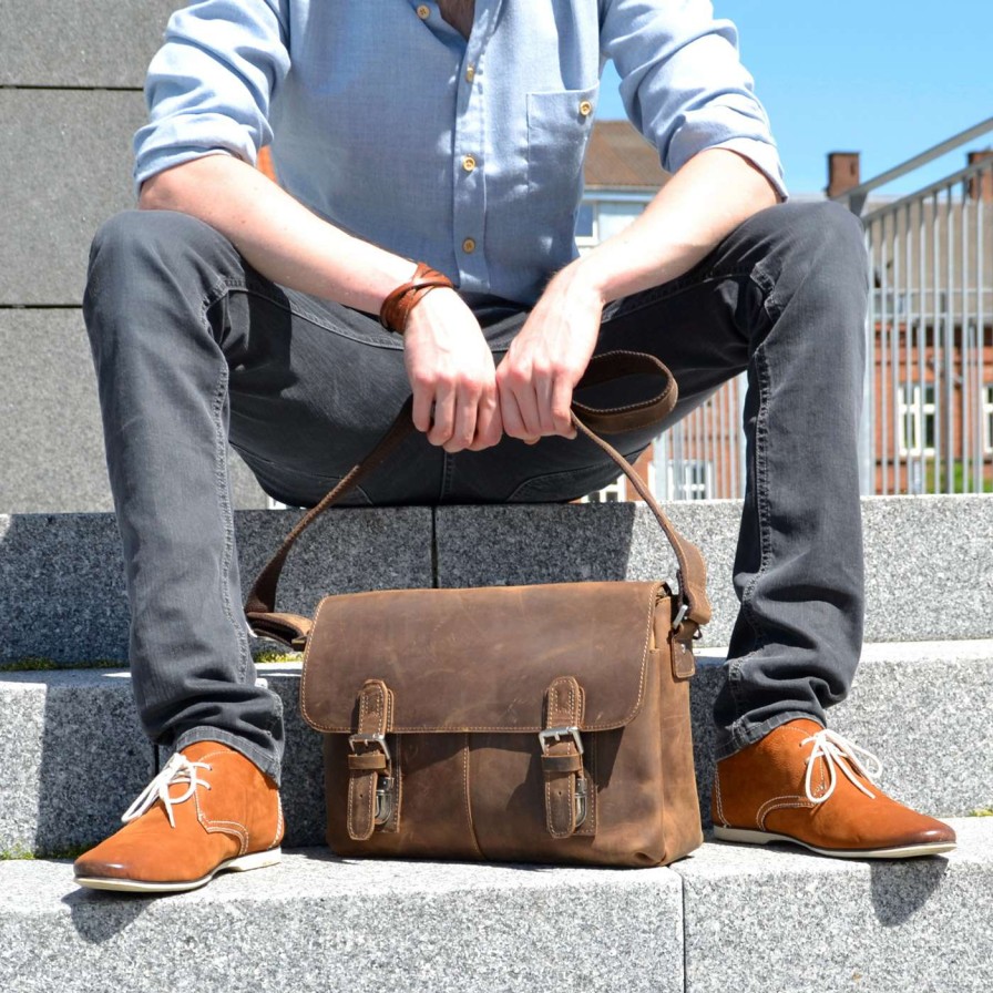 Bags * | Budget Delton Bags Retro Cognac Leather Messenger Bag