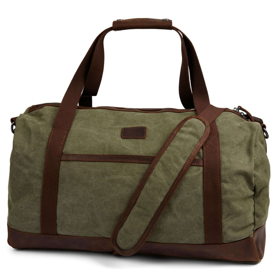 Bags * | Outlet Salt & Hide Tarpa | Olive Green & Dark Brown Canvas Duffle Bag