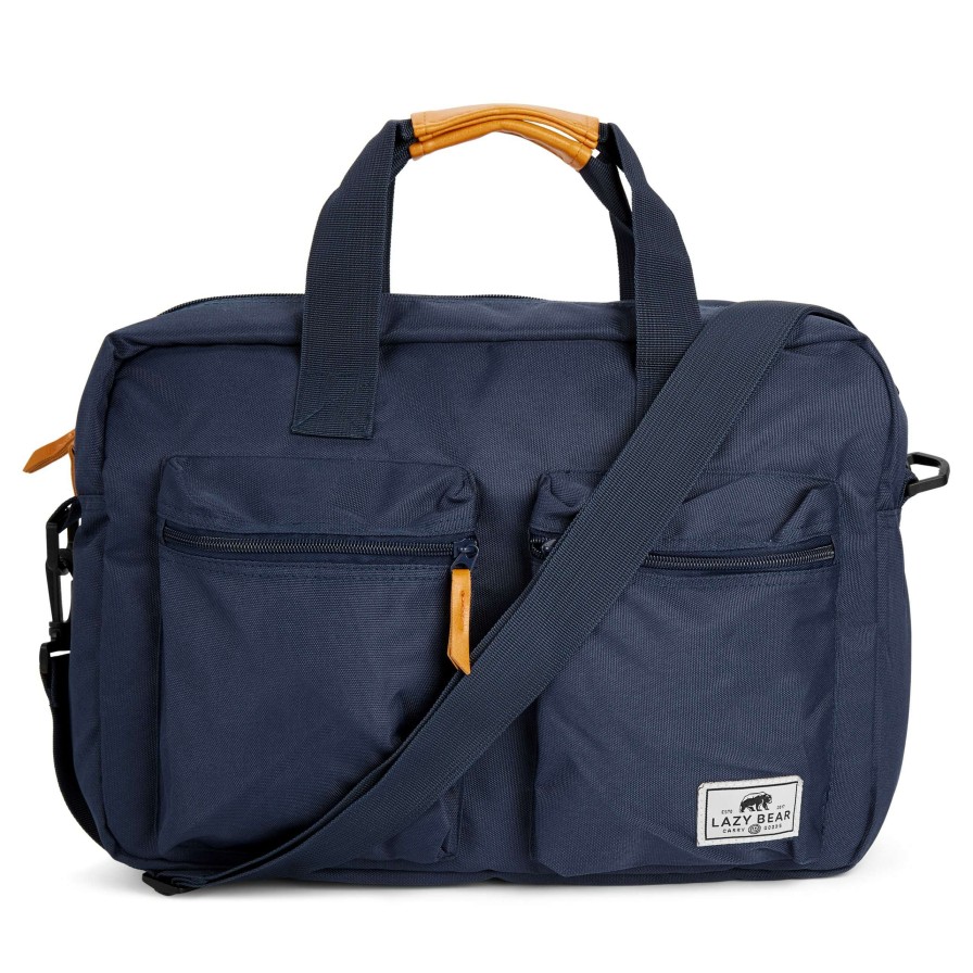 Messenger Bags * | Top 10 Lazy Bear Lewis | Navy Blue Polyester & Faux Leather Laptop Bag