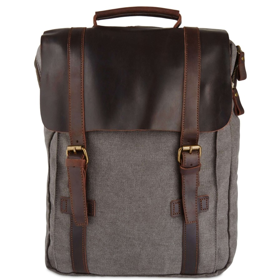 Bags * | Best Reviews Of Convey Graphite Canvas & Dark Brown Leather Backpack