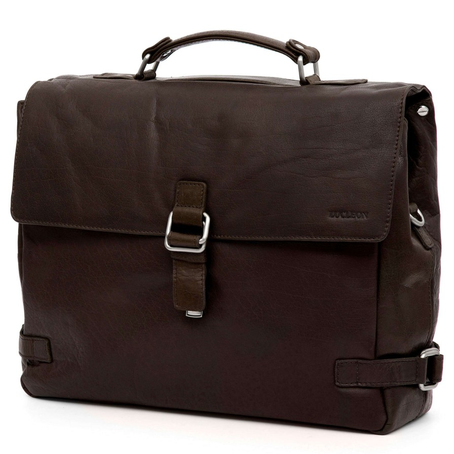 Bags * | Wholesale Lucleon Montreal | Luxury Dark Brown Leather Satchel Bag