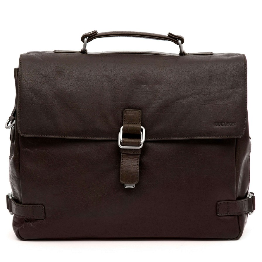 Bags * | Wholesale Lucleon Montreal | Luxury Dark Brown Leather Satchel Bag