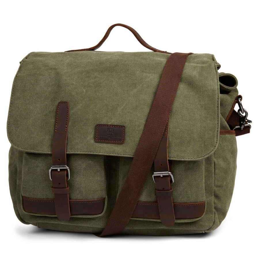 Messenger Bags * | Best Reviews Of Salt & Hide Tarpa | Xl Olive Green & Dark Brown Canvas Camera Bag