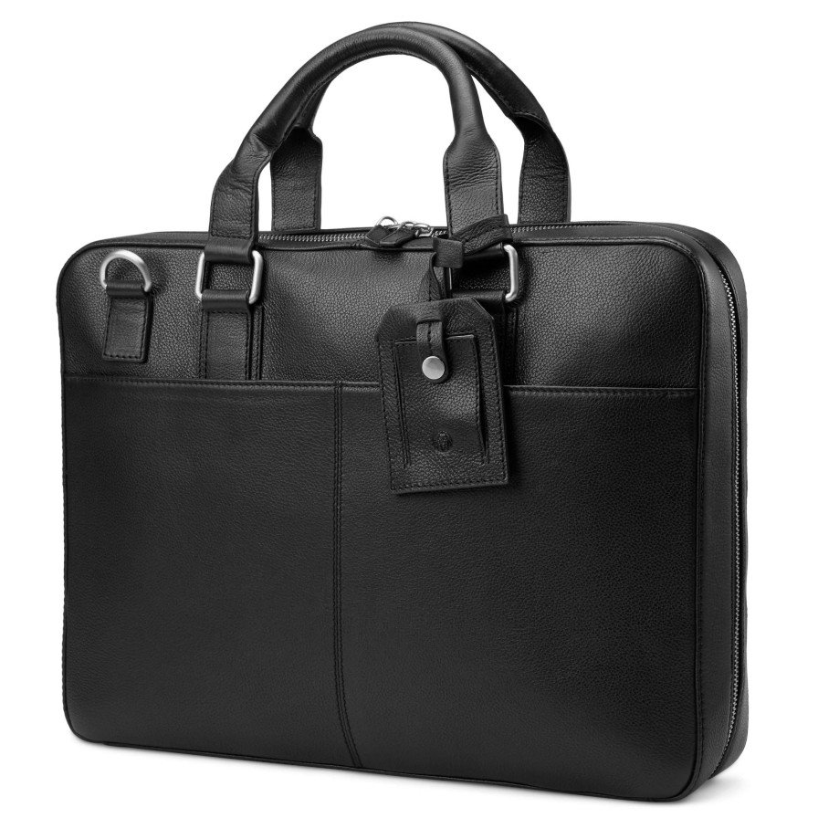 Bags * | Deals Lucleon Black Leather Laptop Briefcase