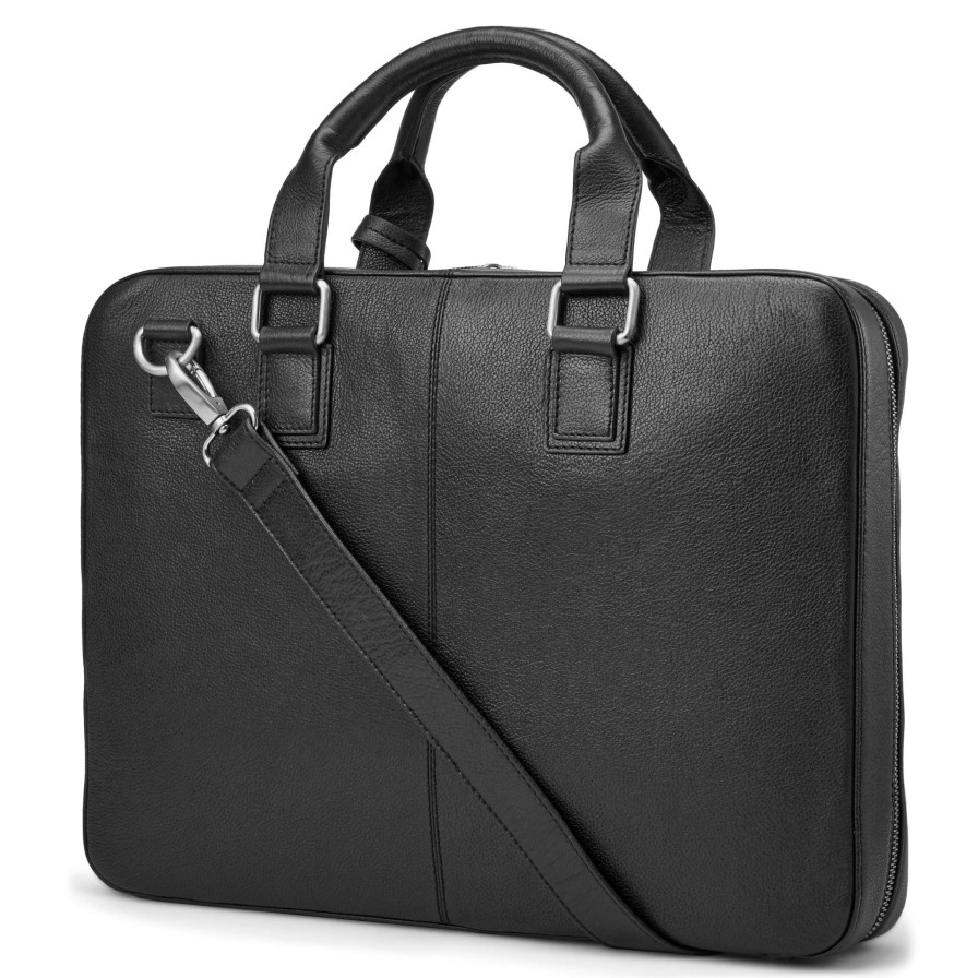 Bags * | Deals Lucleon Black Leather Laptop Briefcase