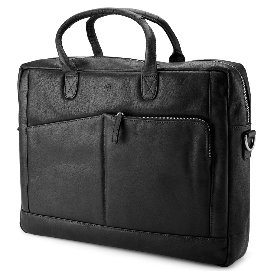 Bags * | Brand New Lucleon Montreal | Classic Black Leather Laptop Bag