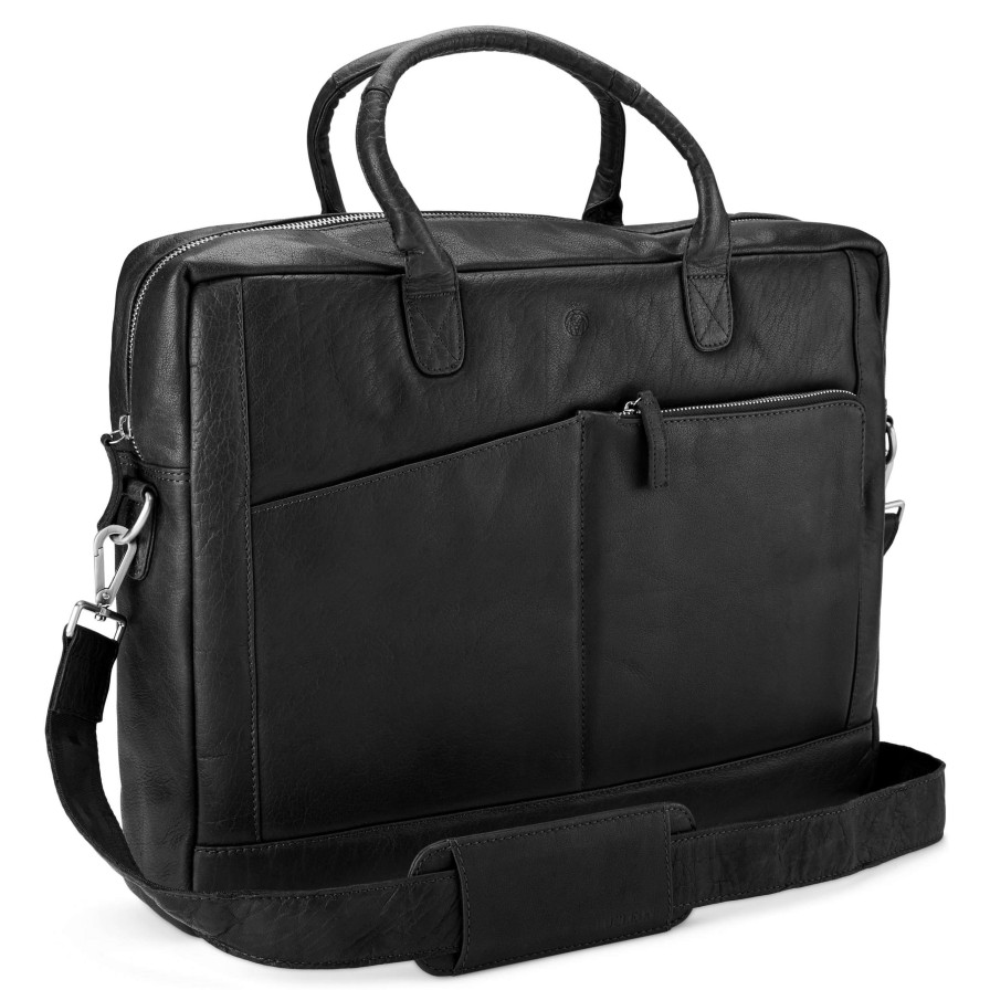 Bags * | Brand New Lucleon Montreal | Classic Black Leather Laptop Bag