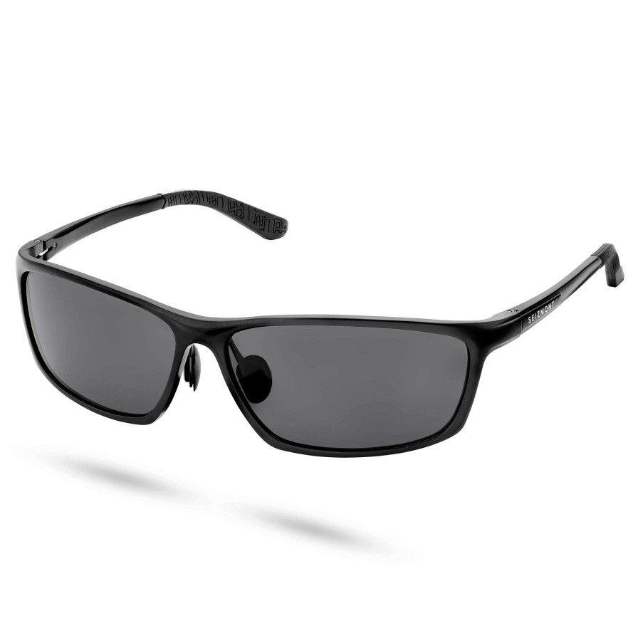 Sunglasses * | Buy Seizmont Black Polarized Aluminum Sunglasses