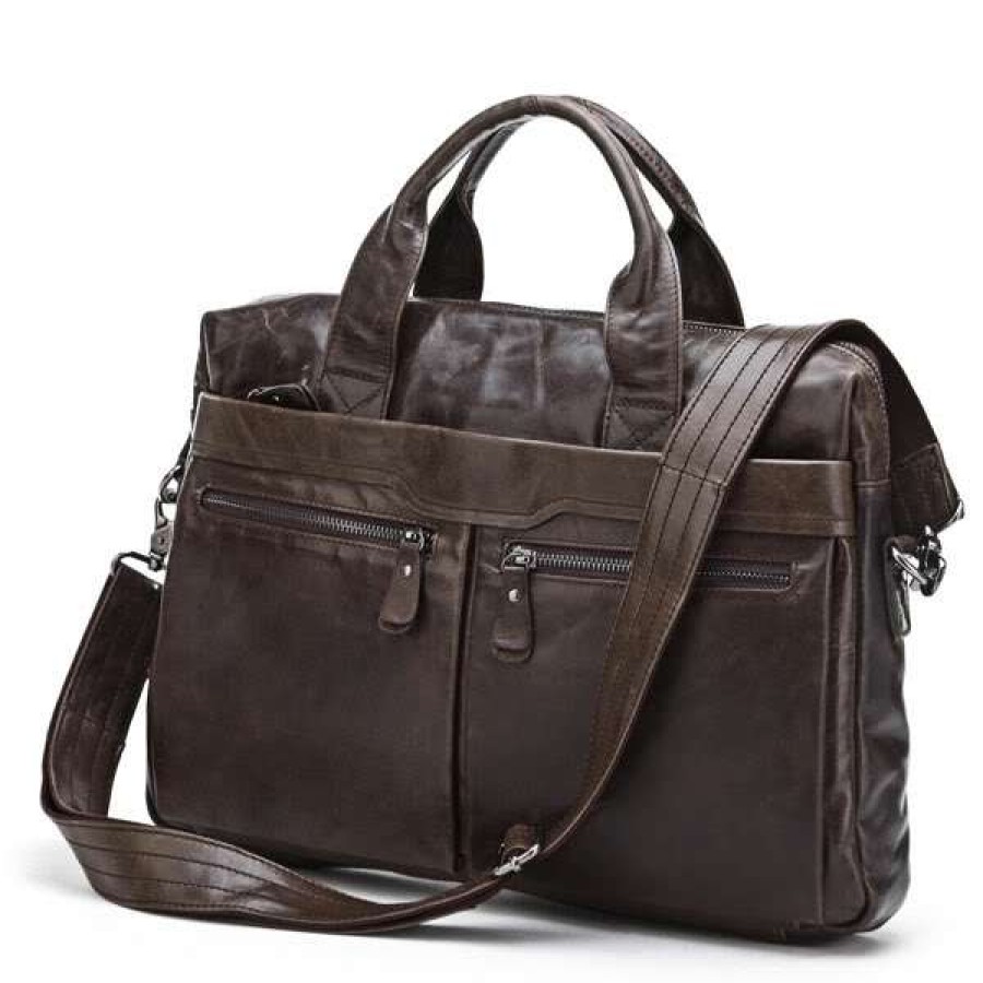 Bags * | Best Pirce Delton Bags Dark Brown Leather Laptop Bag