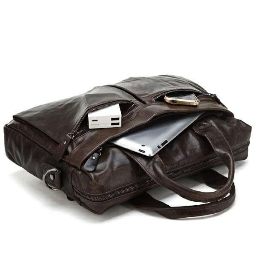 Bags * | Best Pirce Delton Bags Dark Brown Leather Laptop Bag