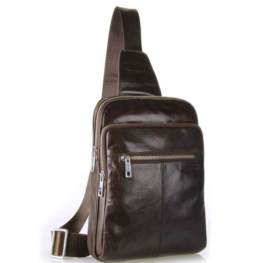 Bags * | Promo Delton Bags Dark Brown Leather Shoulder Bag