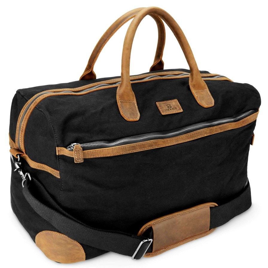 Bags * | Budget Salt & Hide Tarpa | Black Canvas & Tan Leather Duffle Bag