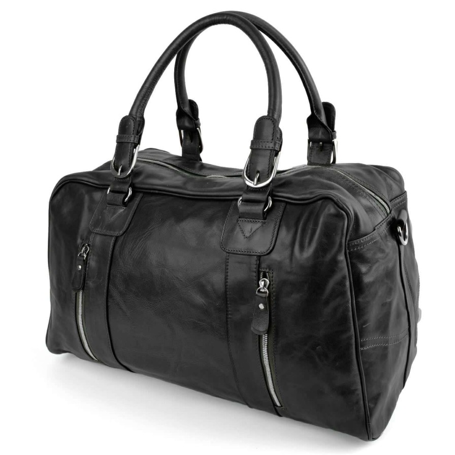 Bags * | Flash Sale Delton Bags Black Weekend/Sports Leather Bag