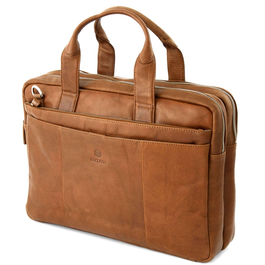 Bags * | Cheapest Lucleon California | Tan Leather Laptop Bag