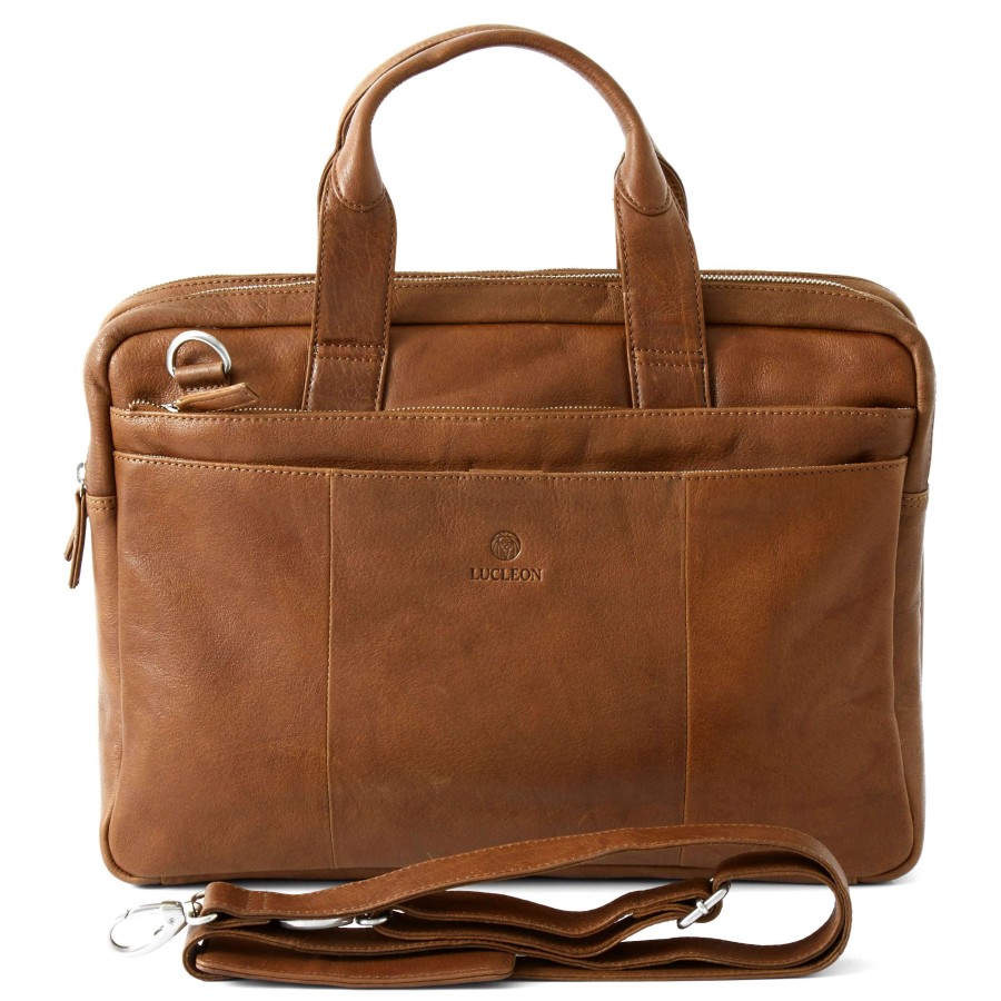 Bags * | Cheapest Lucleon California | Tan Leather Laptop Bag