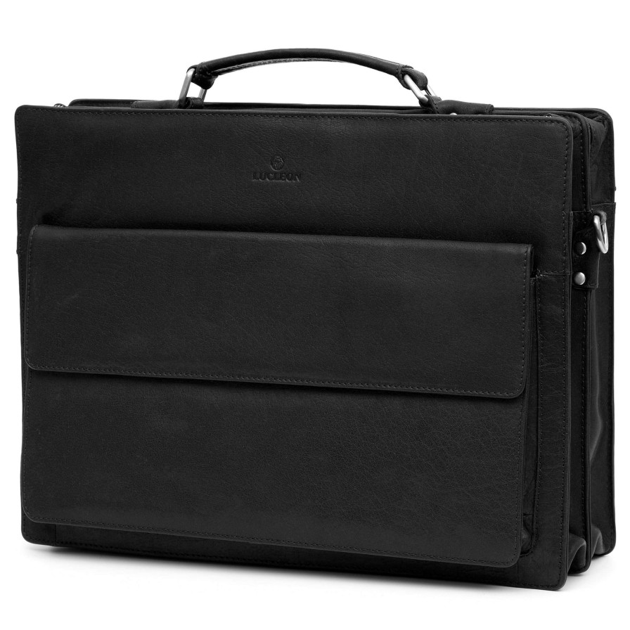 Bags * | Cheapest Lucleon Montreal | Compact Black Leather Briefcase