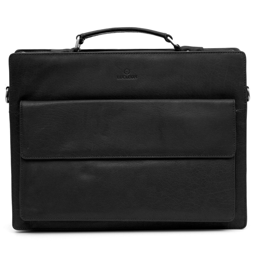 Bags * | Cheapest Lucleon Montreal | Compact Black Leather Briefcase