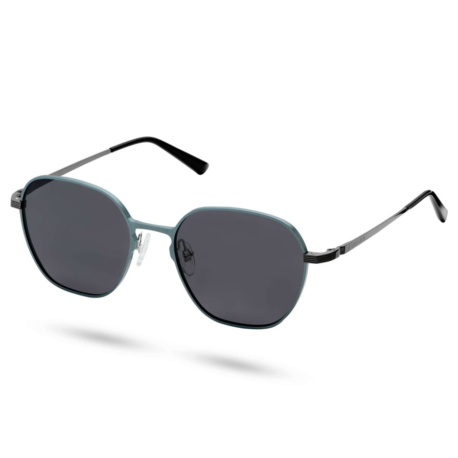 Sunglasses * | Cheap Sidegren Blue & Gunmetal Titanium Polarised Hexagonal Sunglasses