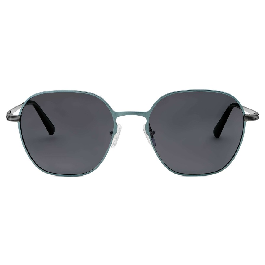 Sunglasses * | Cheap Sidegren Blue & Gunmetal Titanium Polarised Hexagonal Sunglasses