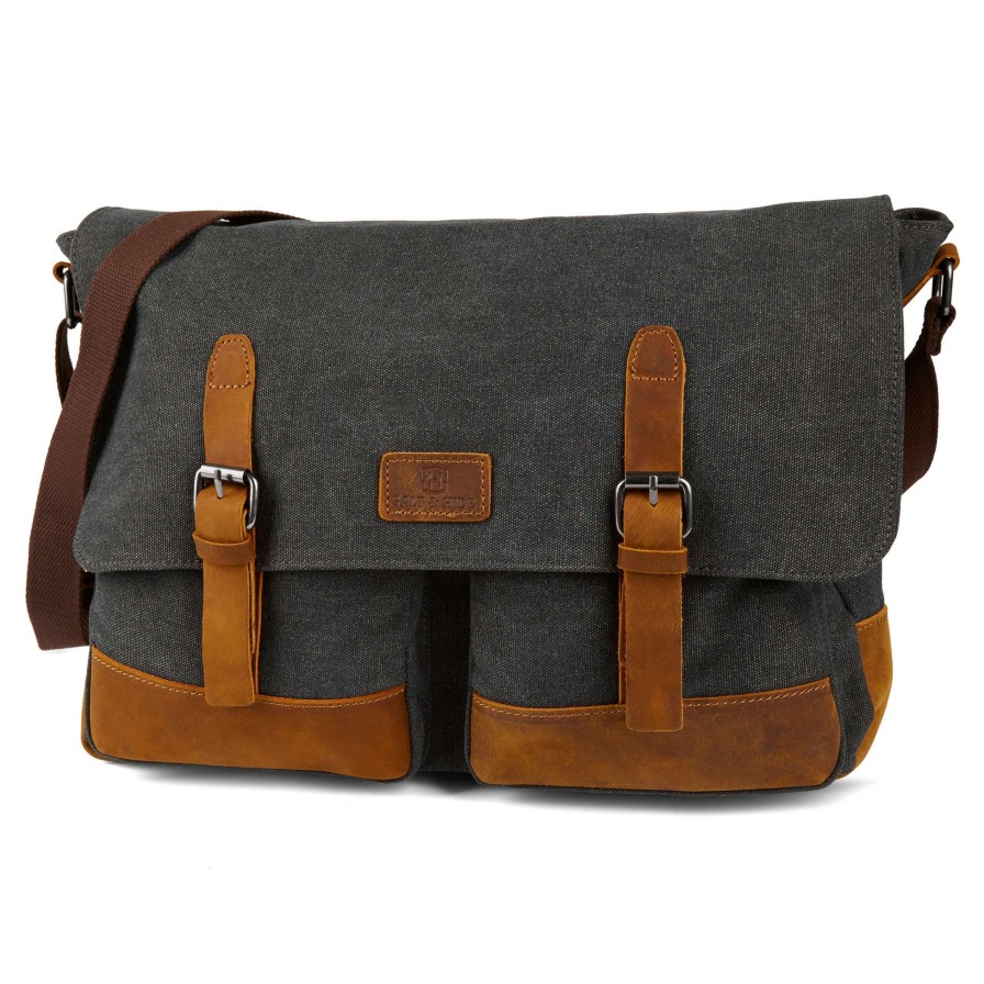 Messenger Bags * | New Salt & Hide Tarpa | Graphite Canvas & Tan Leather Laptop Bag