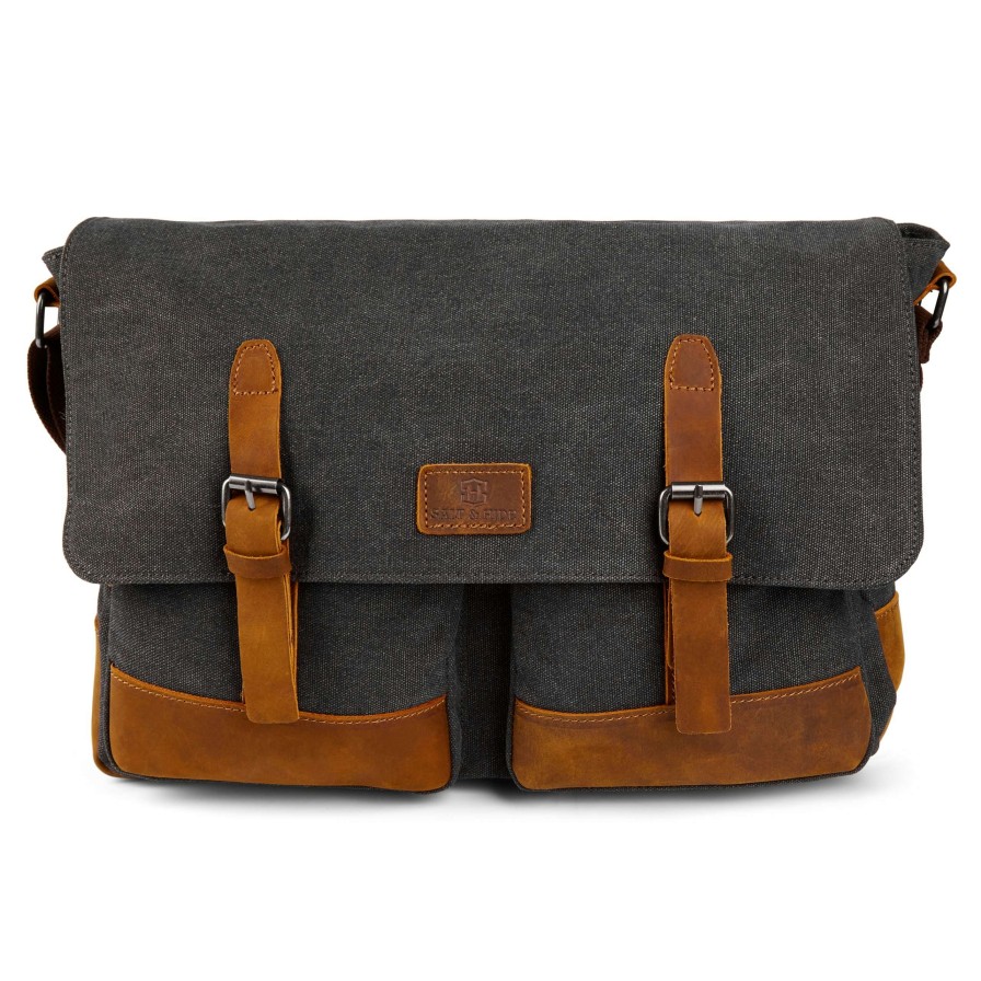 Messenger Bags * | New Salt & Hide Tarpa | Graphite Canvas & Tan Leather Laptop Bag