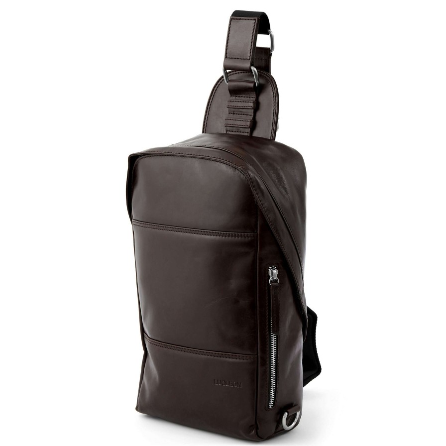 Bags * | Discount Lucleon Jasper | Dark Brown Leather Cross Shoulder Backpack