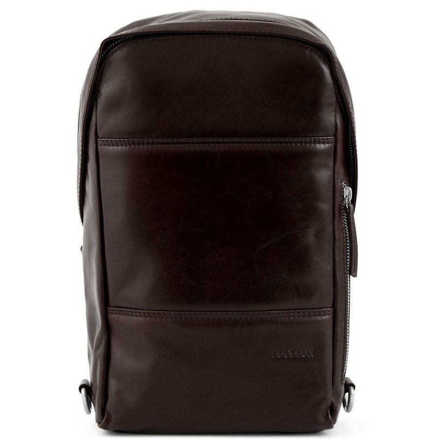 Bags * | Discount Lucleon Jasper | Dark Brown Leather Cross Shoulder Backpack