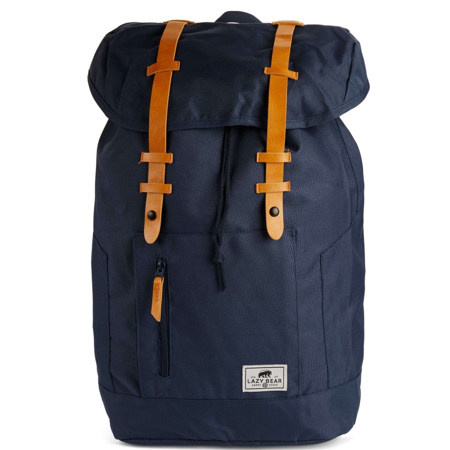 Bags * | Best Reviews Of Lazy Bear Lewis | Navy Blue Polyester & Faux Leather Retro-Adventure Backpack