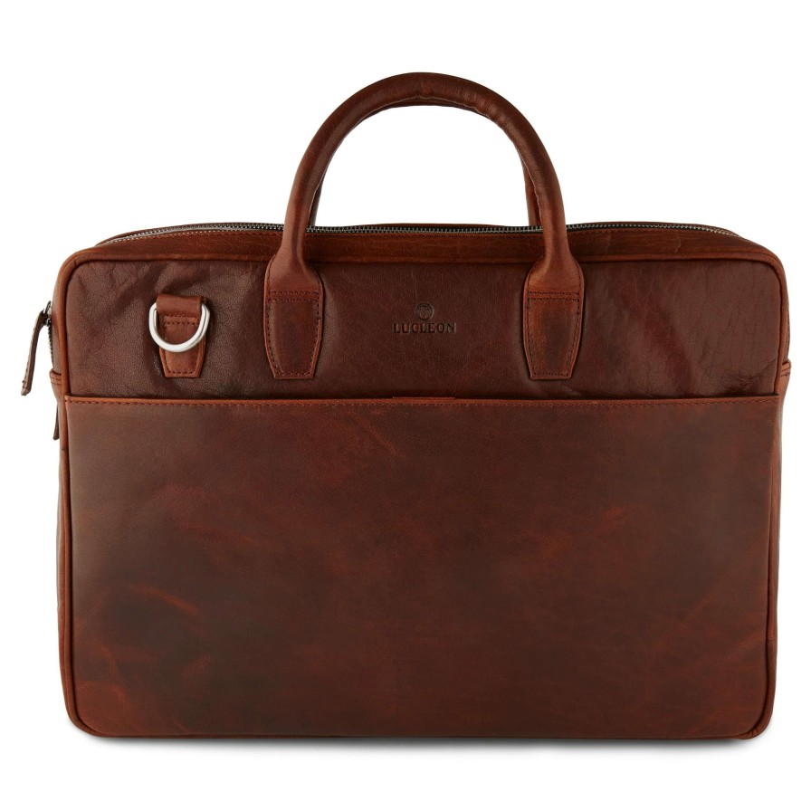 Bags * | Outlet Lucleon Montreal | Double Zip Executive Tan Leather Bag