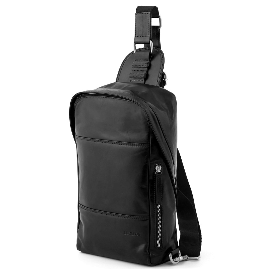 Bags * | Deals Lucleon Jasper | Black Leather Cross Shoulder Backpack