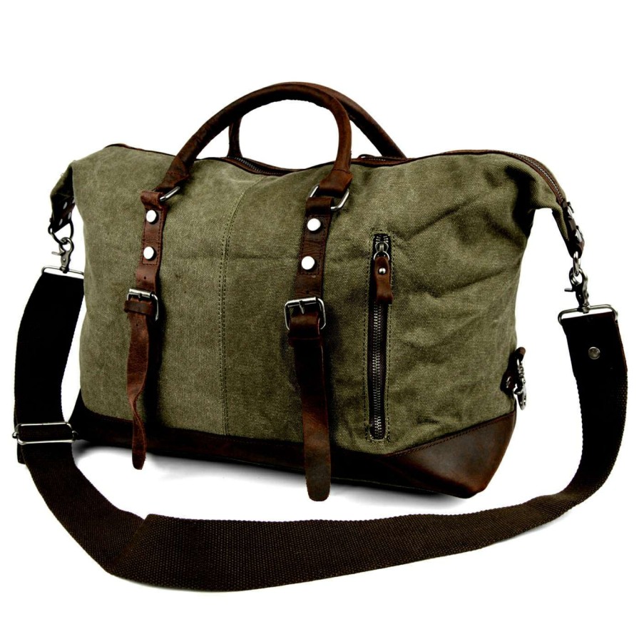 Messenger Bags * | Wholesale Convey Olive Green Canvas & Dark Brown Leather Messenger Bag