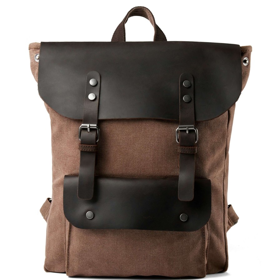 Bags * | Promo Delton Bags Terracotta Canvas And Black Leather Pullup Backpack