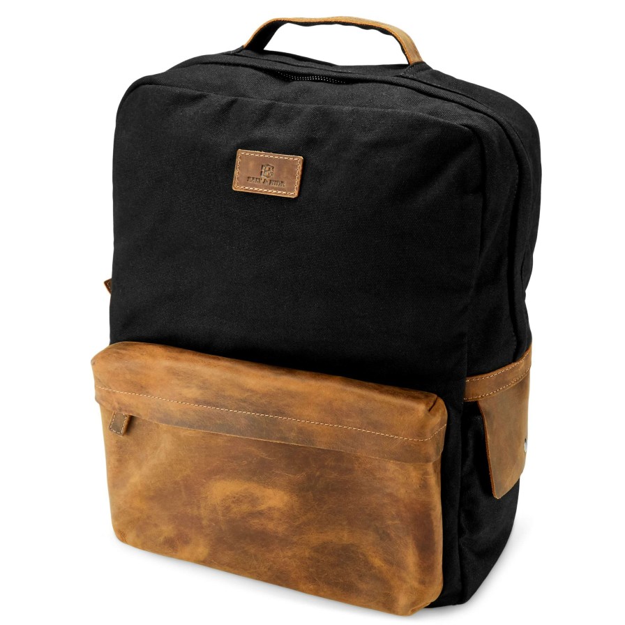 Bags * | Outlet Salt & Hide Tarpa | Black Canvas & Tan Leather Backpack