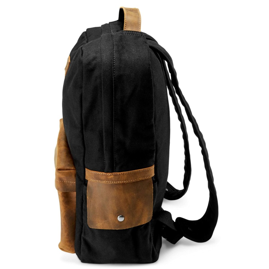 Bags * | Outlet Salt & Hide Tarpa | Black Canvas & Tan Leather Backpack