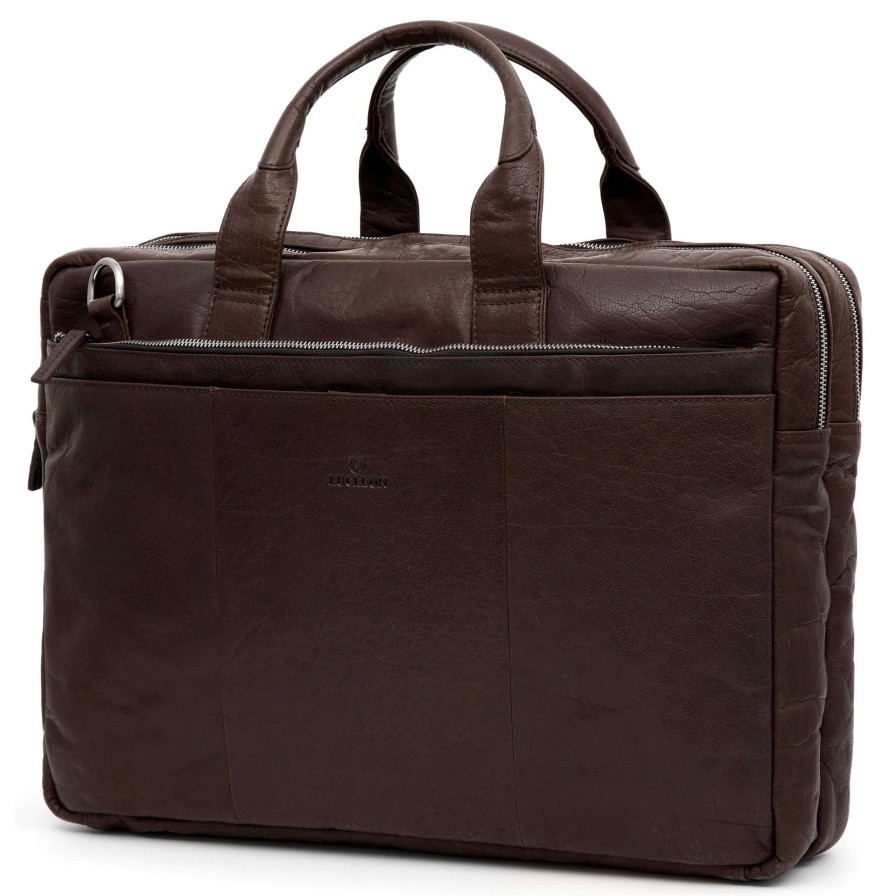 Bags * | Cheap Lucleon Montreal | Xl Dark Brown Leather Laptop Bag