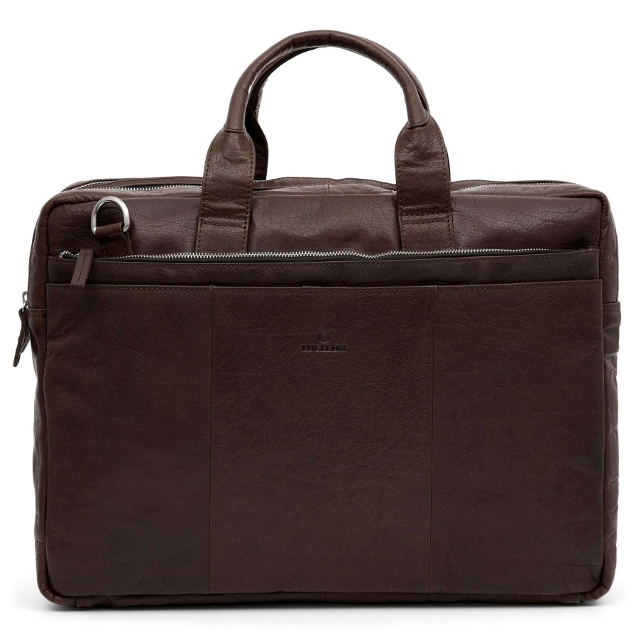 Bags * | Cheap Lucleon Montreal | Xl Dark Brown Leather Laptop Bag