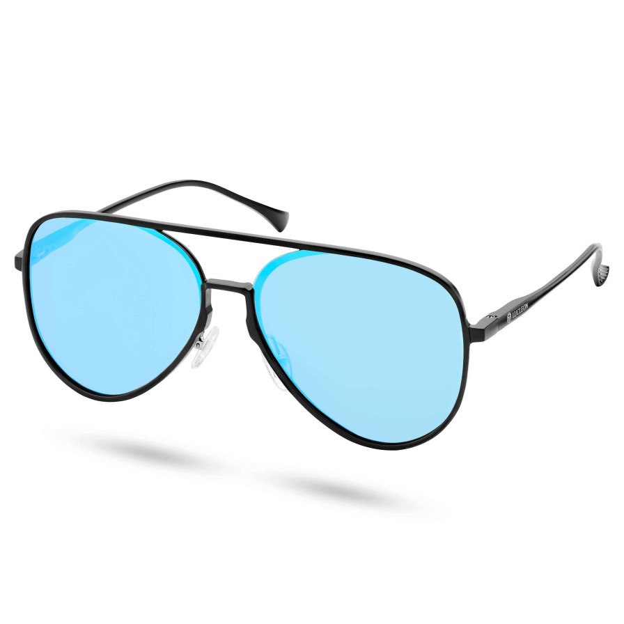 Sunglasses * | Cheap Lucleon Black & Sky Blue Polarised Aluminum Aviator Sunglasses