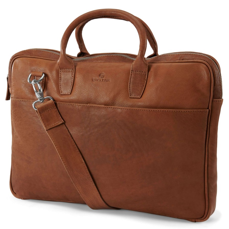 Bags * | Best Sale Lucleon Cambodia | Slim 15" Executive Tan Leather Bag