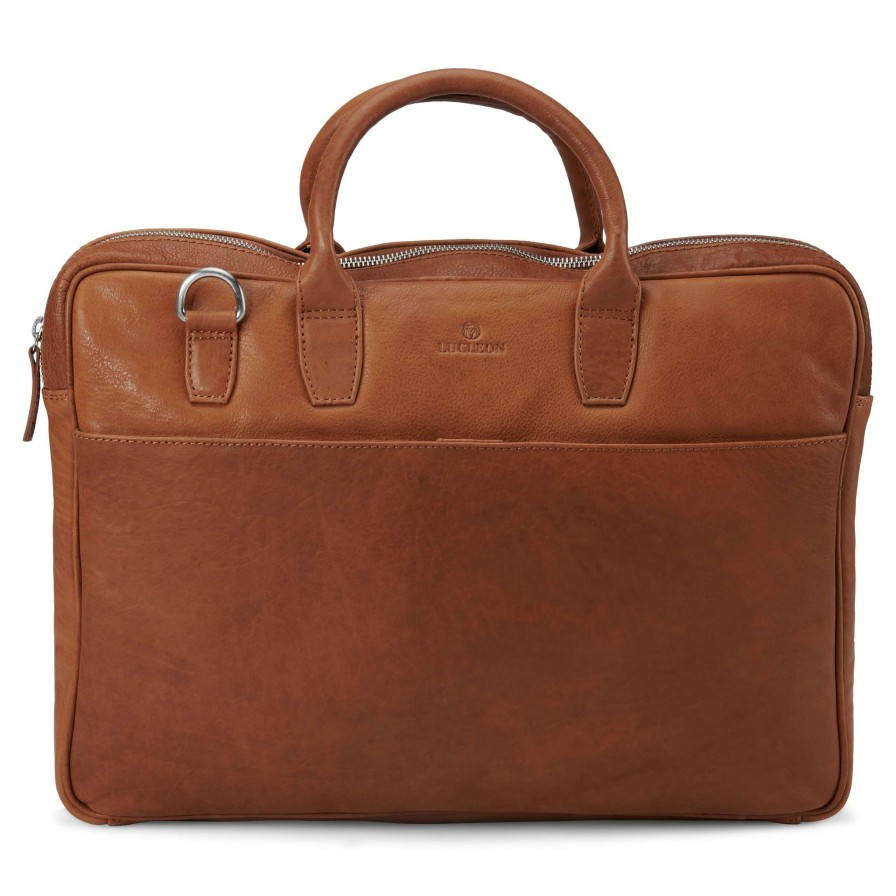 Bags * | Best Sale Lucleon Cambodia | Slim 15" Executive Tan Leather Bag