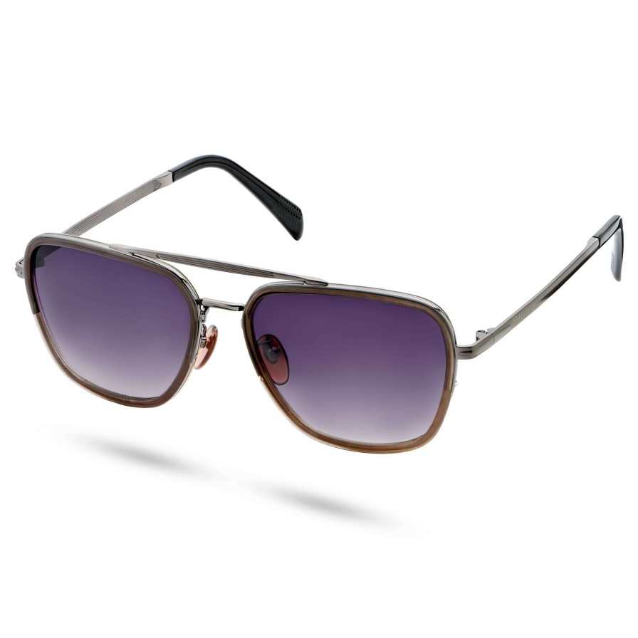 Sunglasses * | New Lucleon Black & Dark Violet Stainless Steel Aviator Sunglasses