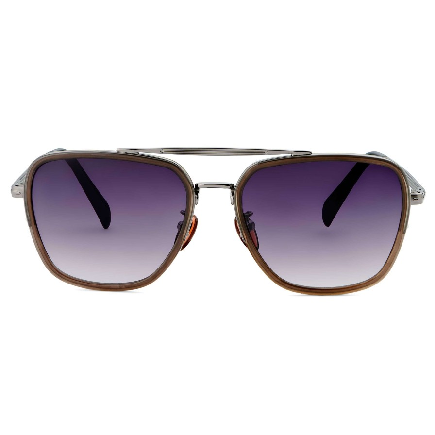 Sunglasses * | New Lucleon Black & Dark Violet Stainless Steel Aviator Sunglasses