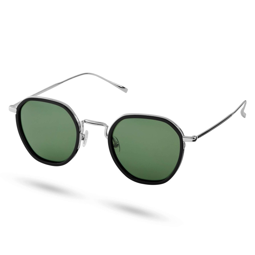 Sunglasses * | Outlet Waykins Thea | Silver-Tone & Green Gradient Stainless Steel Polarised Sunglasses