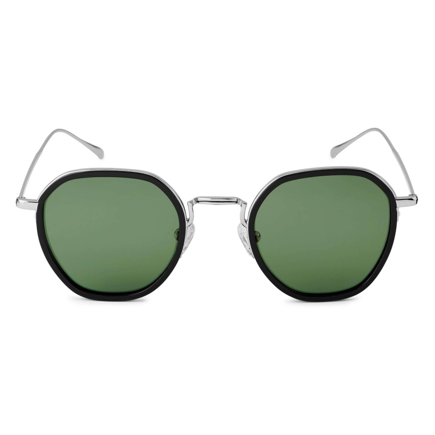 Sunglasses * | Outlet Waykins Thea | Silver-Tone & Green Gradient Stainless Steel Polarised Sunglasses