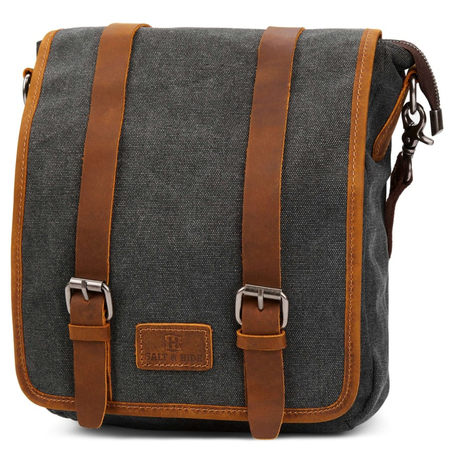 Messenger Bags * | Promo Salt & Hide Tarpa | Slim Graphite Canvas & Tan Leather Messenger Bag